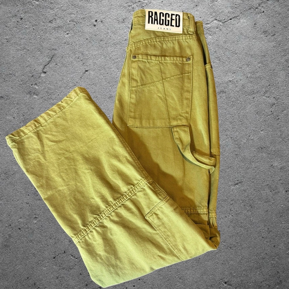 Ragged Jeans Mens 30 Green Cargo Carpenter Wide Leg Utility Y2K Skater Pants